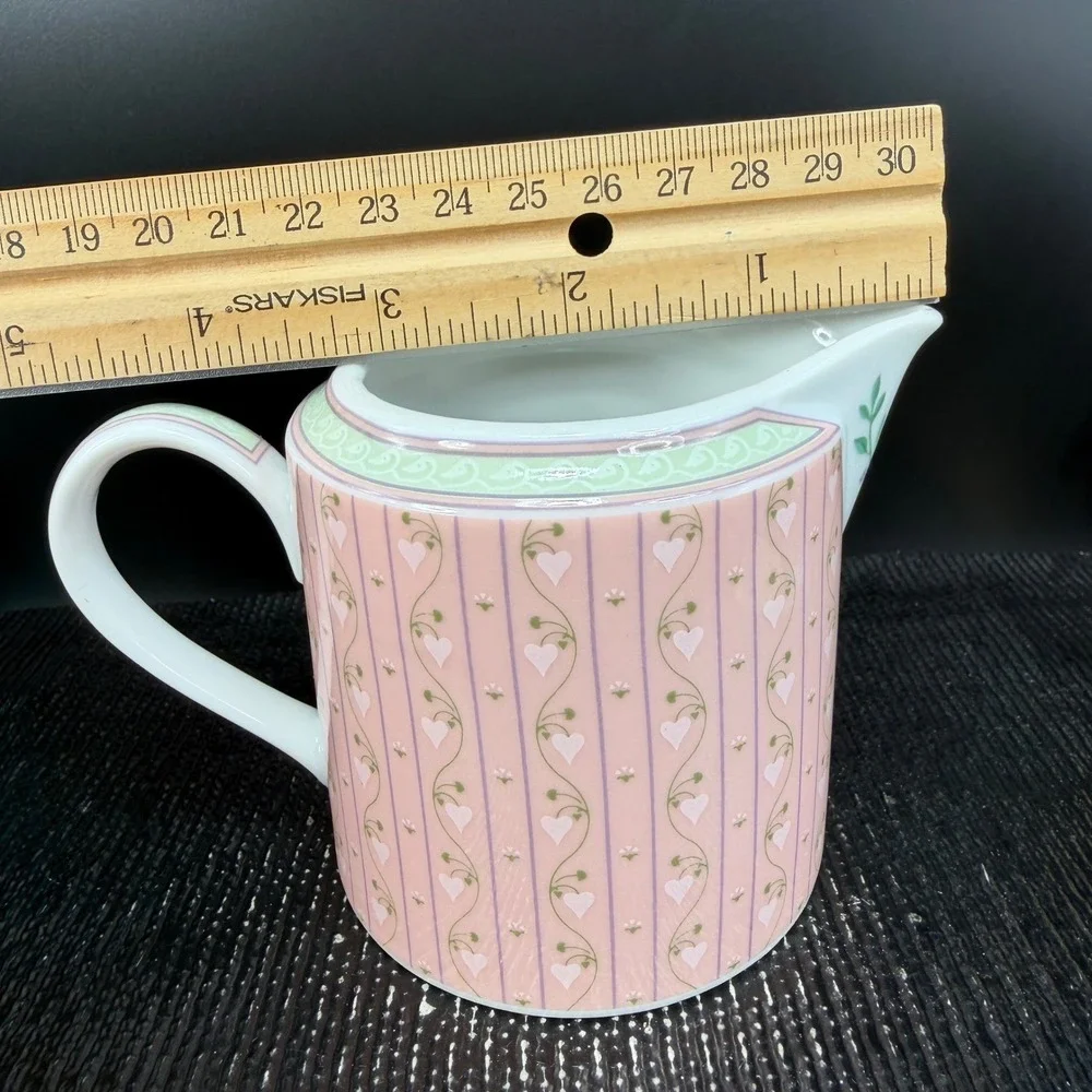 Lynn Hollyn Toscany Town Country Creamer Sugar‎ Bowl Set Pink Heart Stripe Japan
